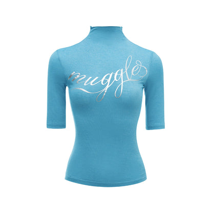 French Base Embroidery High-Collar Silver T-Shirt