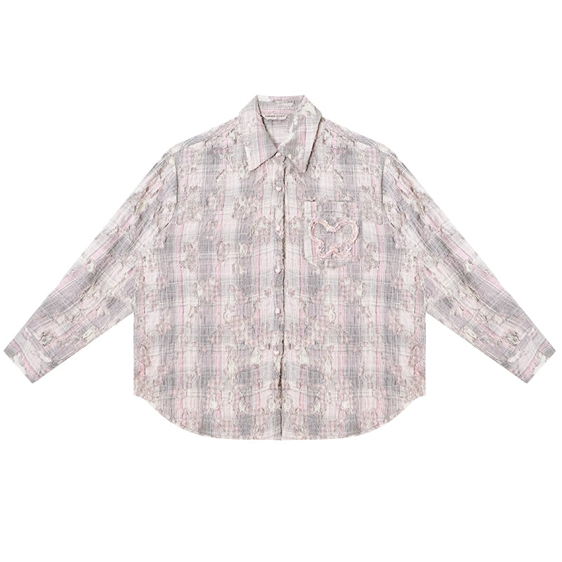 Butterfly Design Plaid Shirt