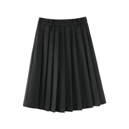 Gray Wool Pleated Skirt