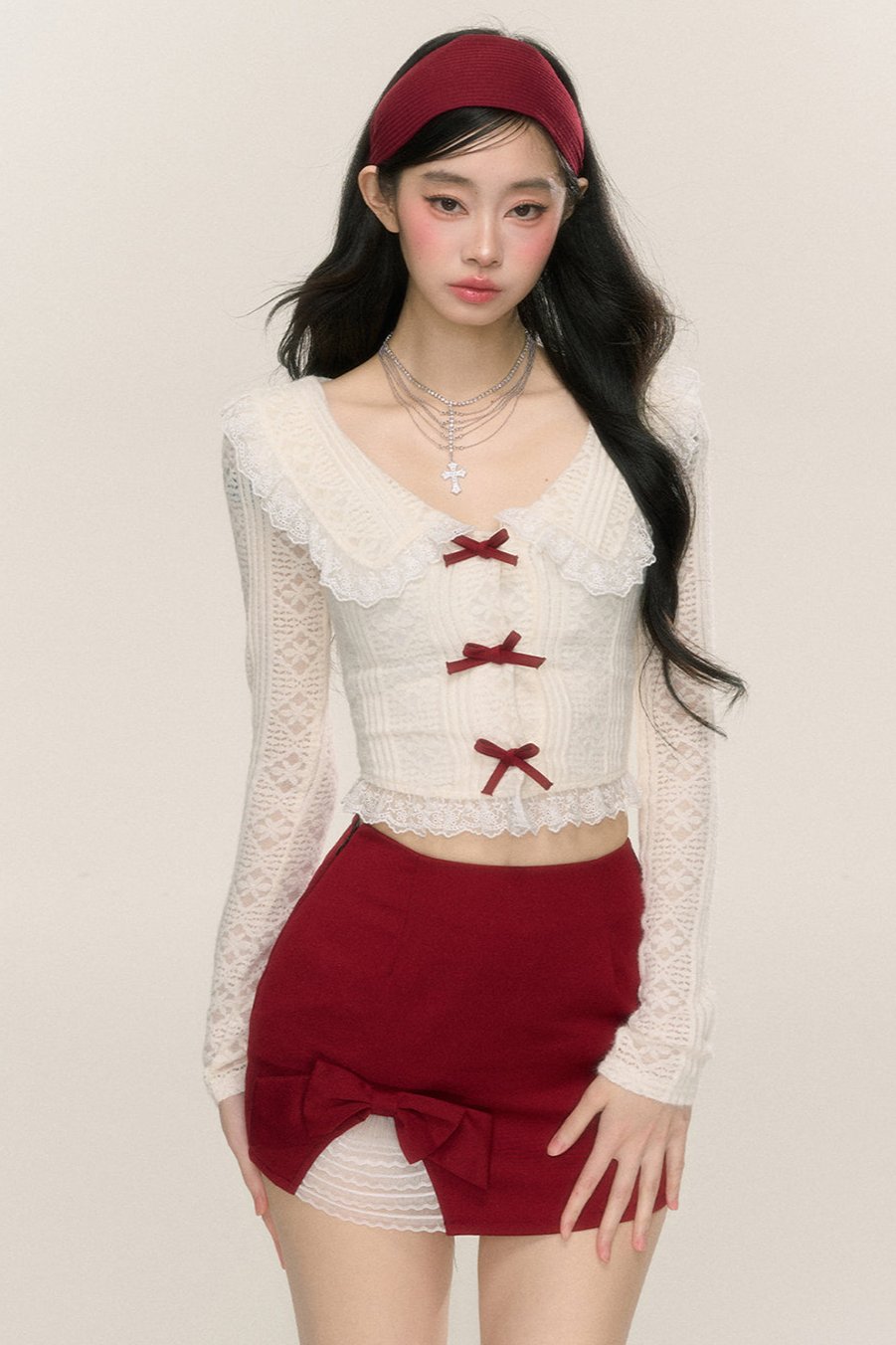 [On sale at 20 o'clock on 26th September] less eye Betty sweetheart lace long-sleeved doll collar T-shirt women's early autumn