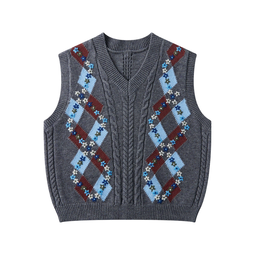 Varsity V-Neck Sleeveless Knitted Vest