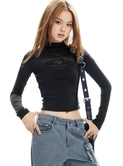 High Neck Short Bottom Long Sleeve T-shirt