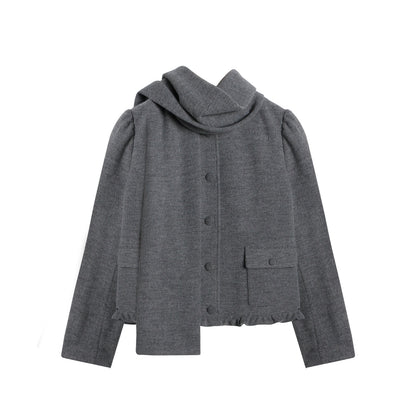 Knitted Scarf Collar Jacket Set-Up