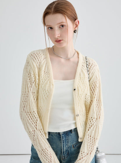 Hollow Jacquard Short Cardigan