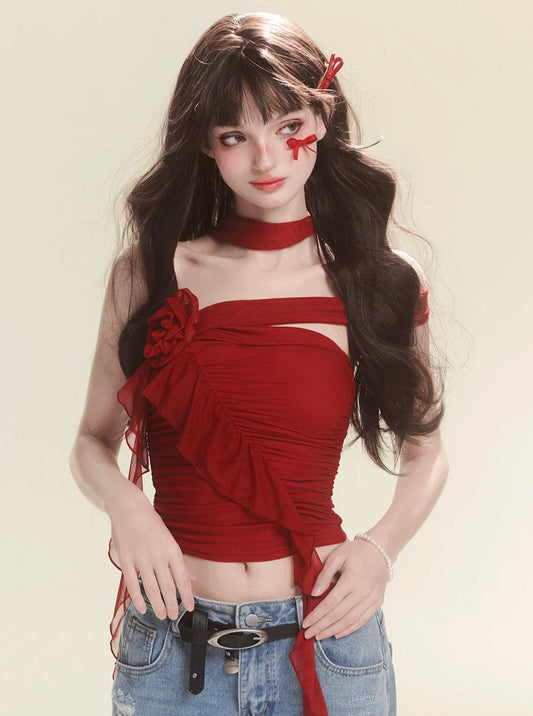 Weniger auch Augen purpurroten Taille Ji rot kurzärmeligen Frauen-T-Shirt Sommer taillenlos und schönes Design Sinn der heißen Mädchen oben