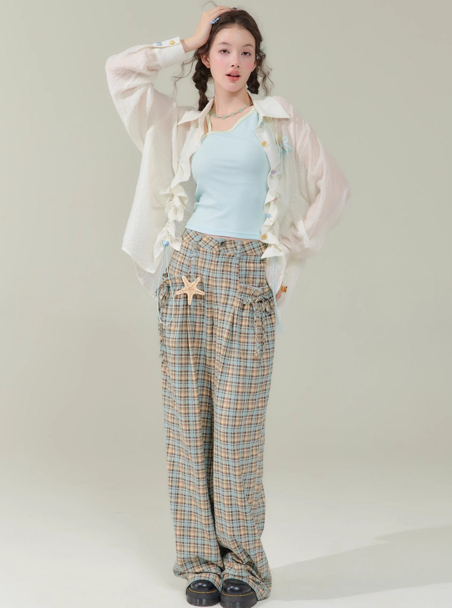 High Waist Wide Leg Plaid Pants