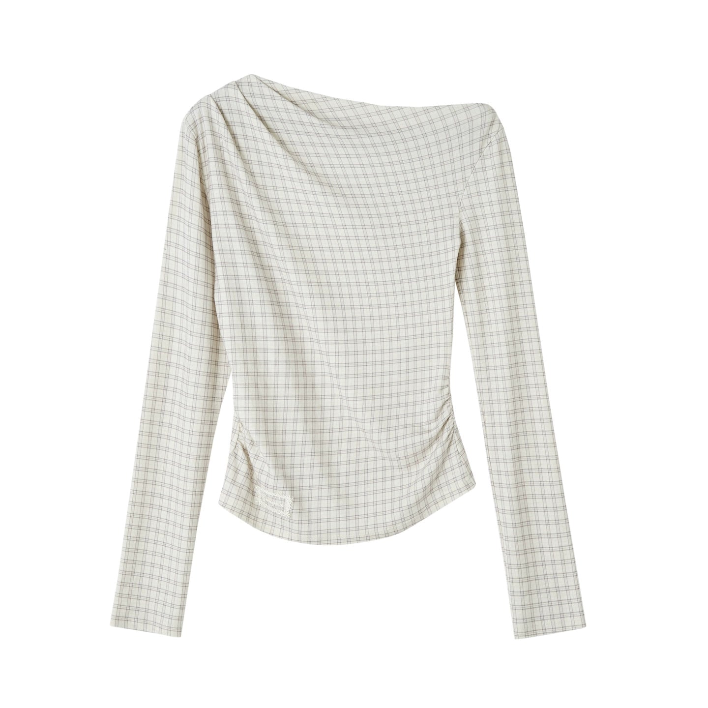 Velvet Plaid One-Shoulder Top