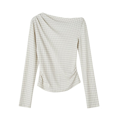 Velvet Plaid One-Shoulder Top