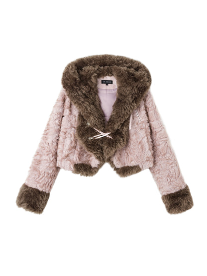 Silph Hooded Cropped Fur Coat