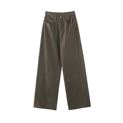 Brown High-Waisted Straight Casual Pants