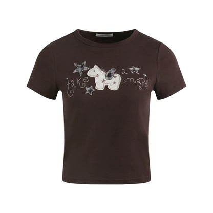 T-Shirt mit Pony-Applikation und Stickerei