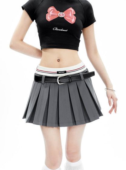 American waist slim pleated mini skirt