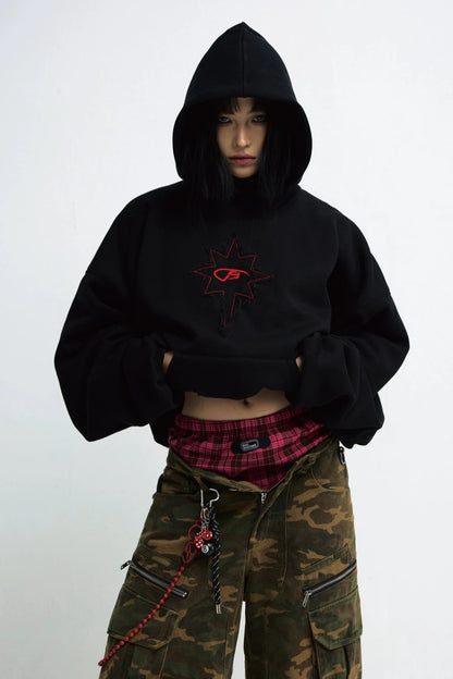 Personality Embroidery Black Hooded Sweatshirt