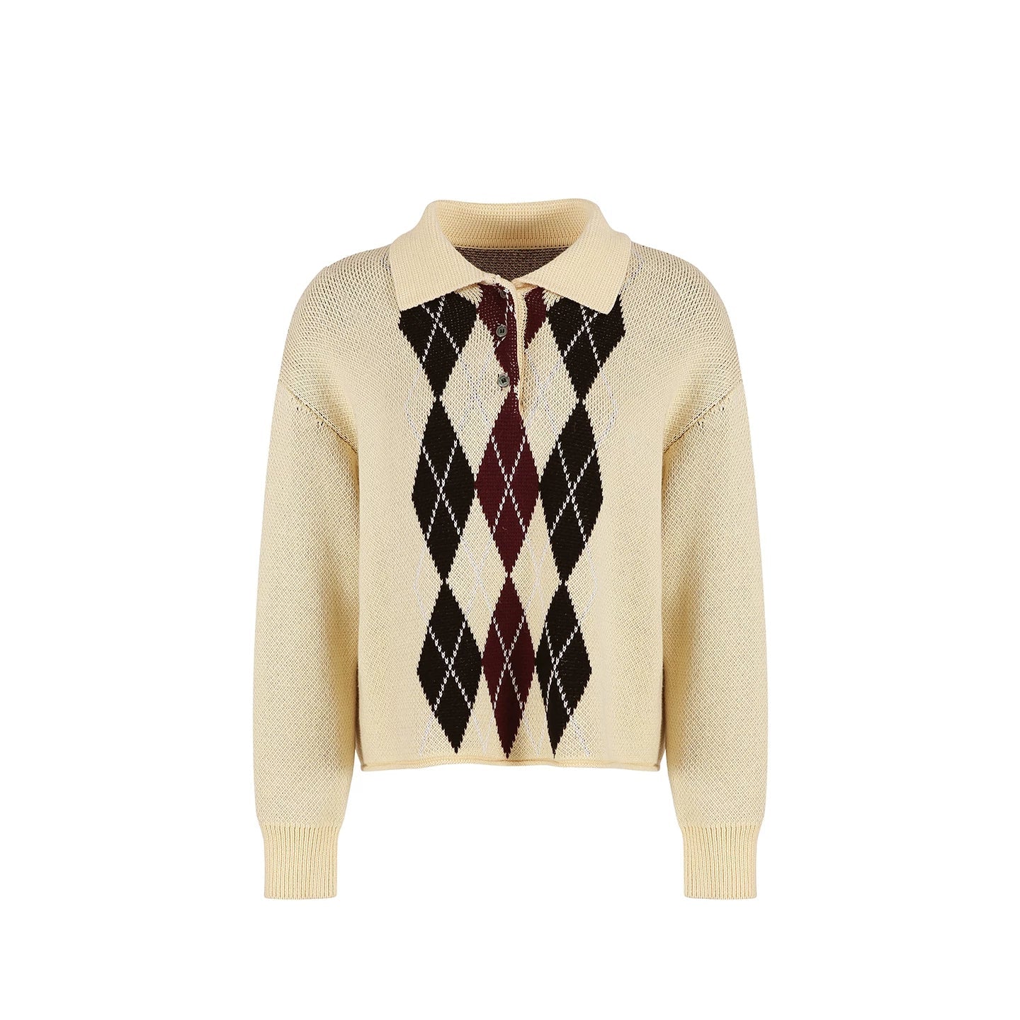 Cream Yellow Argyle Knit Sweater