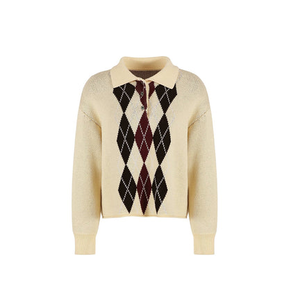 Cream Yellow Argyle Knit Sweater