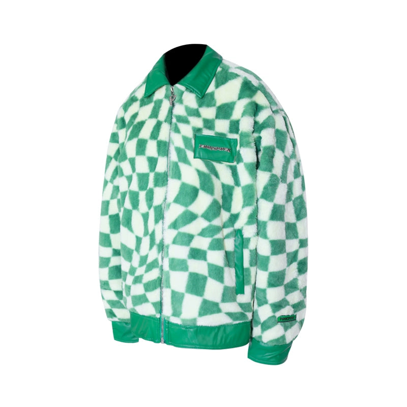 Checkerboard Plush Panel Coat