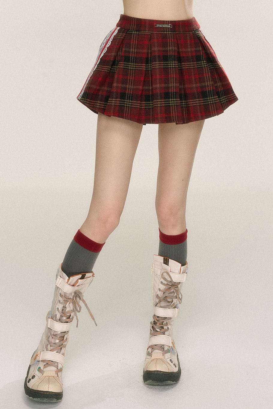 [On sale at 20 o'clock on 26th September] less also eye Scottish love poems red plaid lace skirt women's early autumn