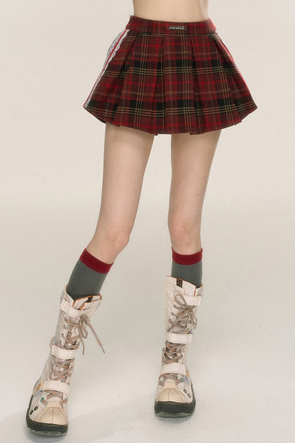 [On sale at 20 o'clock on September 26th] less also eye Scottish love poems red plaid lace skirt women's early autumn