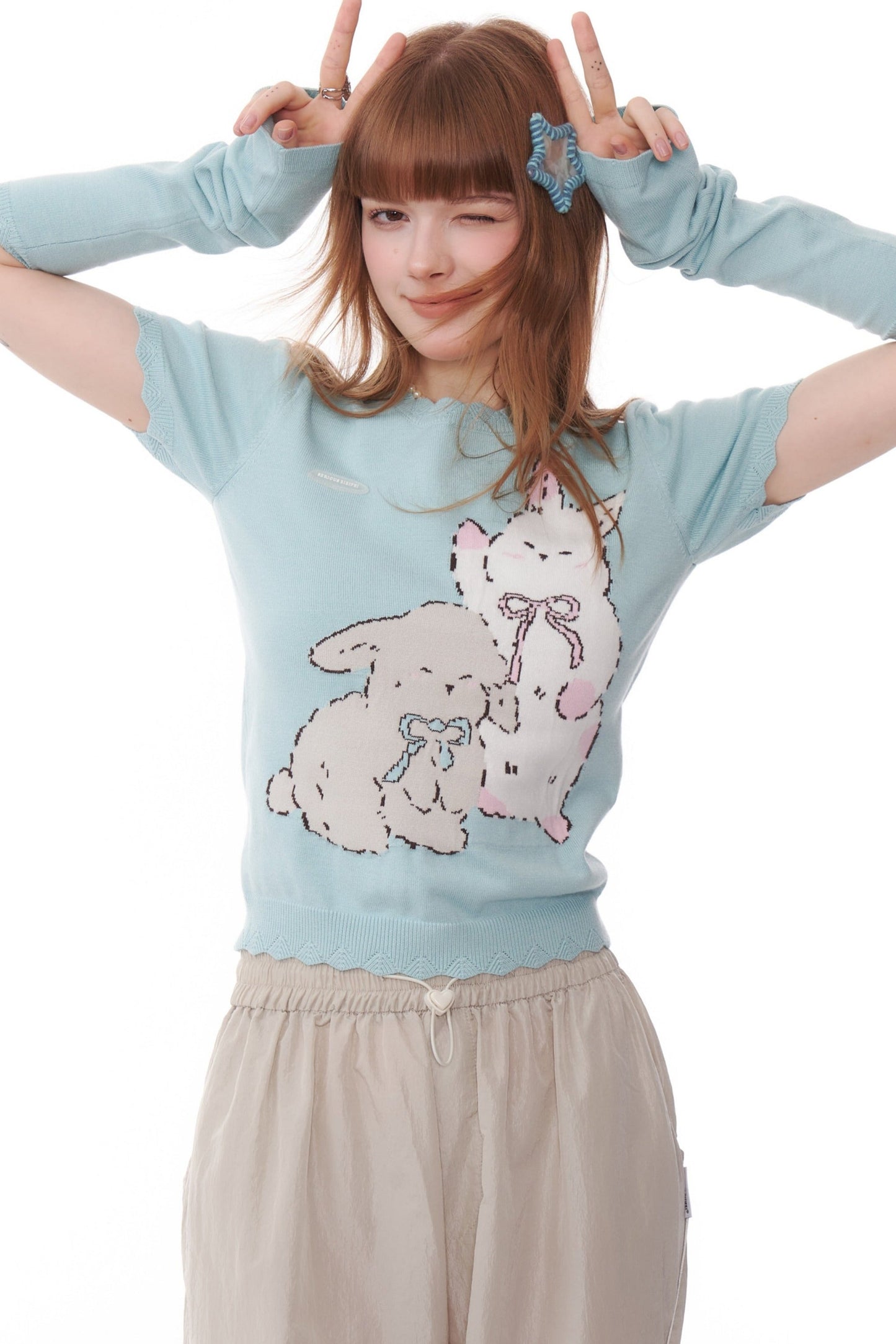 Bunny Design Knit T-Shirt