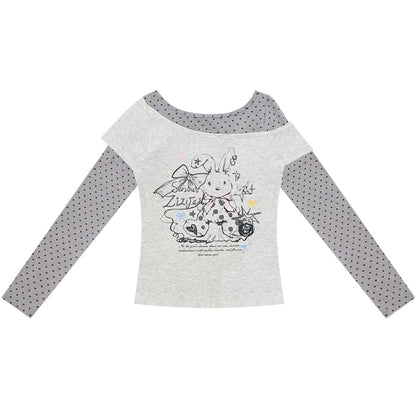 Gray Tone Rabbit Print Top