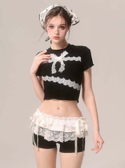 Cute Dull Black Lace T-Shirt