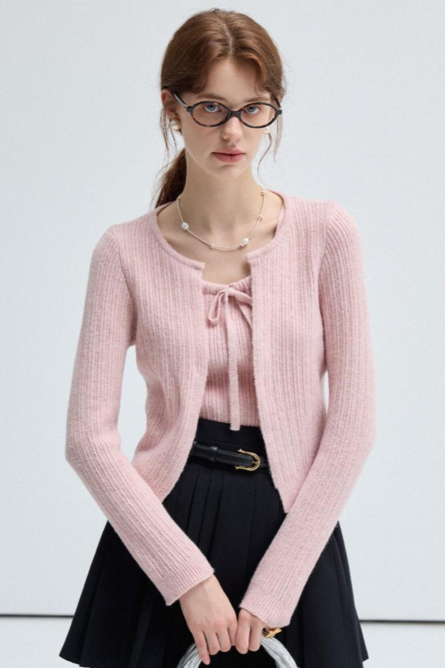 Pink Knitted Cardigan and Vest Set