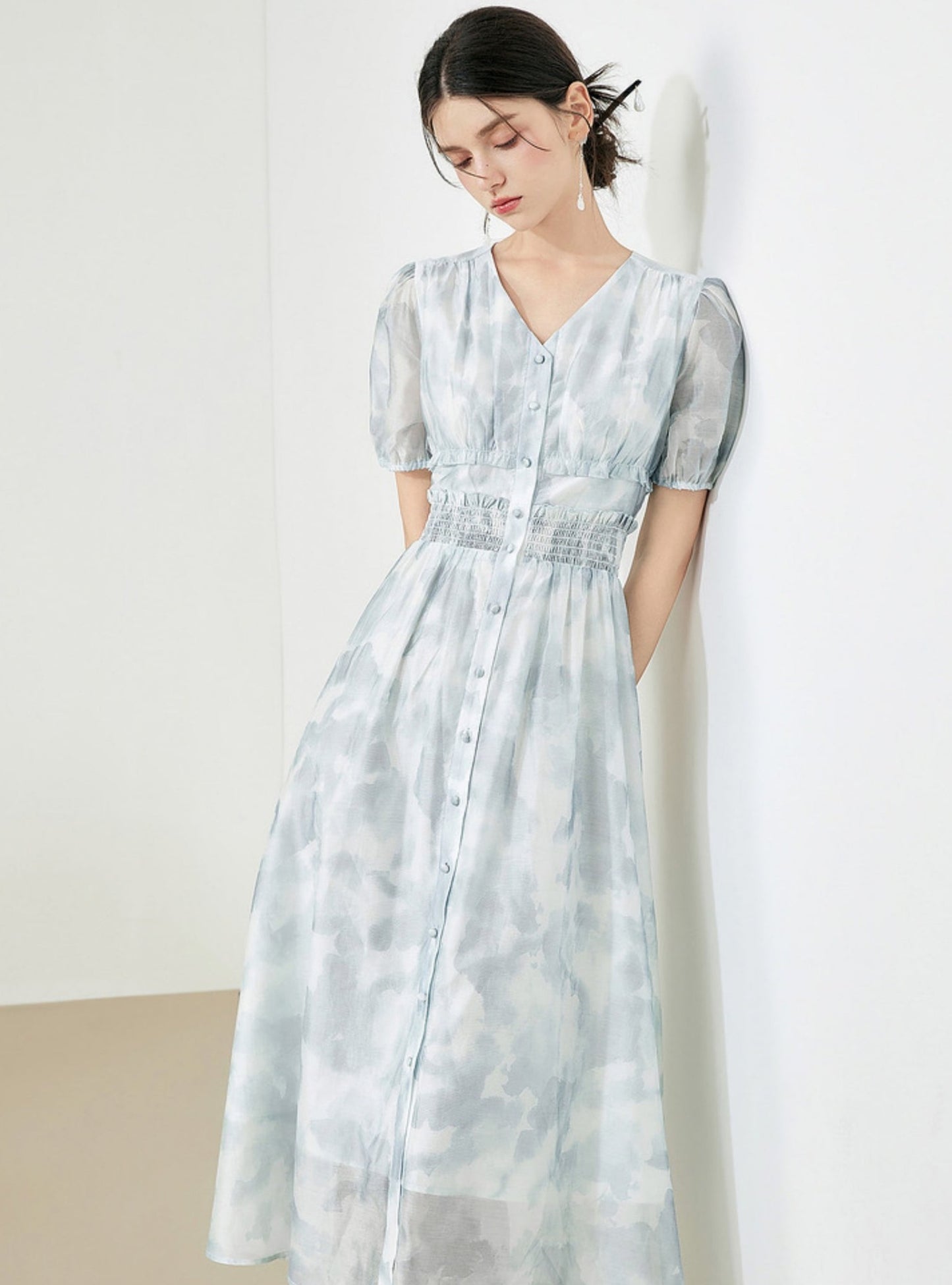 Mint Mambo Puff Sleeve Tea Dress