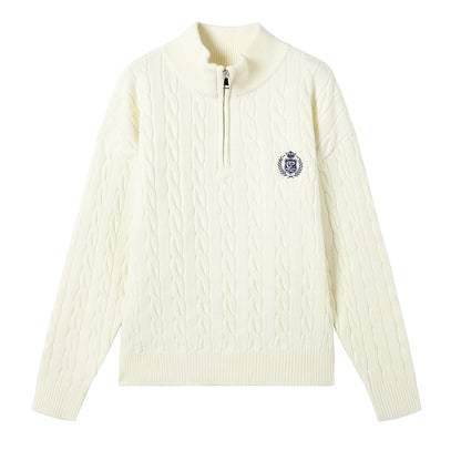 French Cable Knit Polo Sweater Top