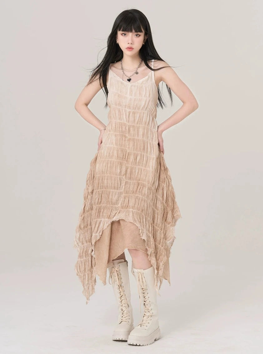 Irregular Hem Pleated Slip Dress