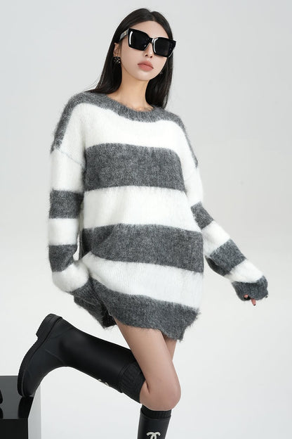 Wide Striped Slouchy Pullover Sweater