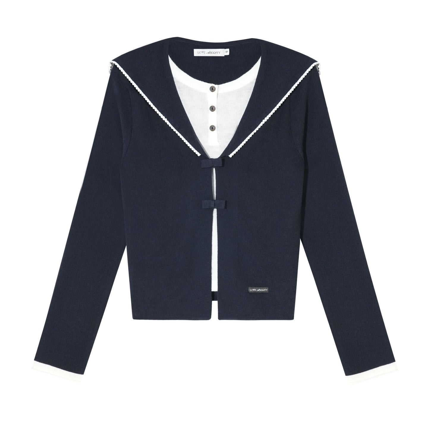 Sweet Navy Neck Knit Cardigan