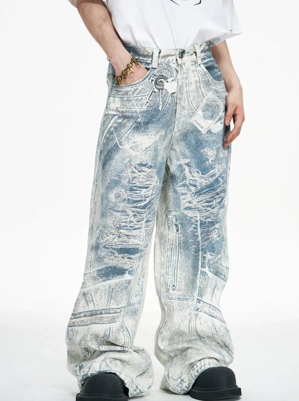 Vintage 3D Print Jeans