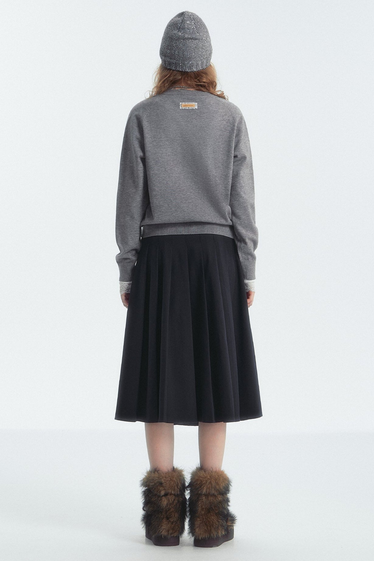 Bow Detail Checked V-Neck Jumper