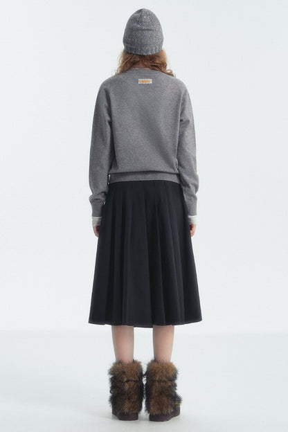 Bow Detail Checked V-Neck Jumper