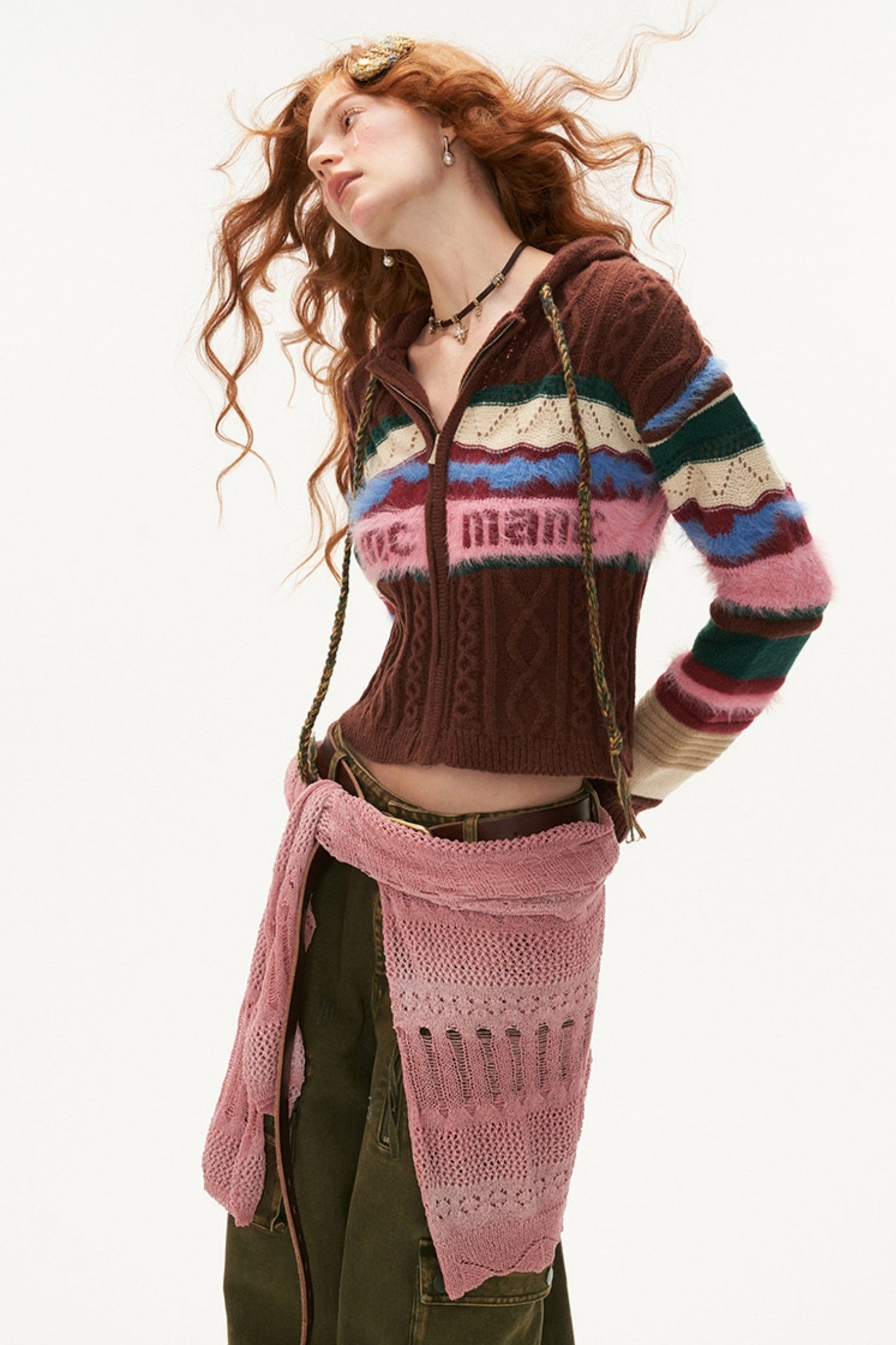 Contrasting Stripe Hooded Sweater