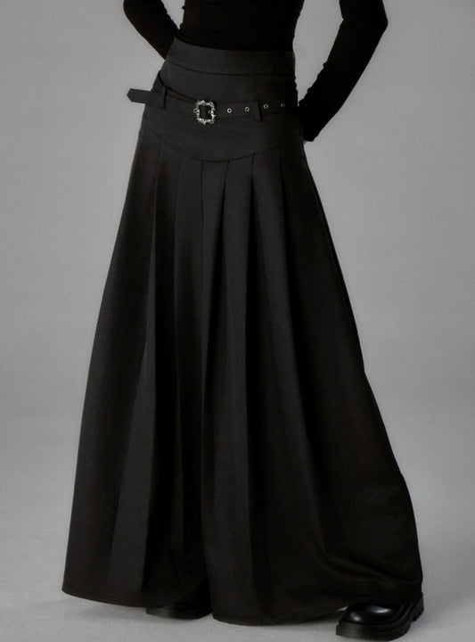 Long A-line high-waisted pleated skirt