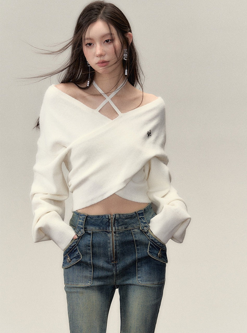 straight shoulder knit sweater wool top