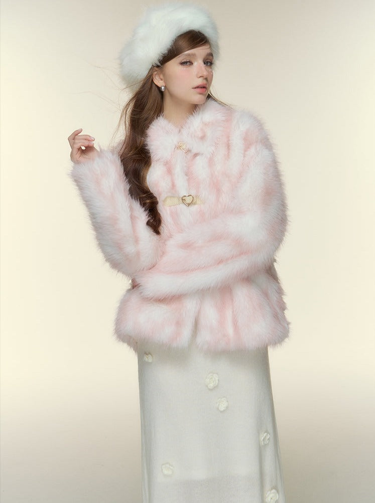 Gradient embellished thermal fur coat