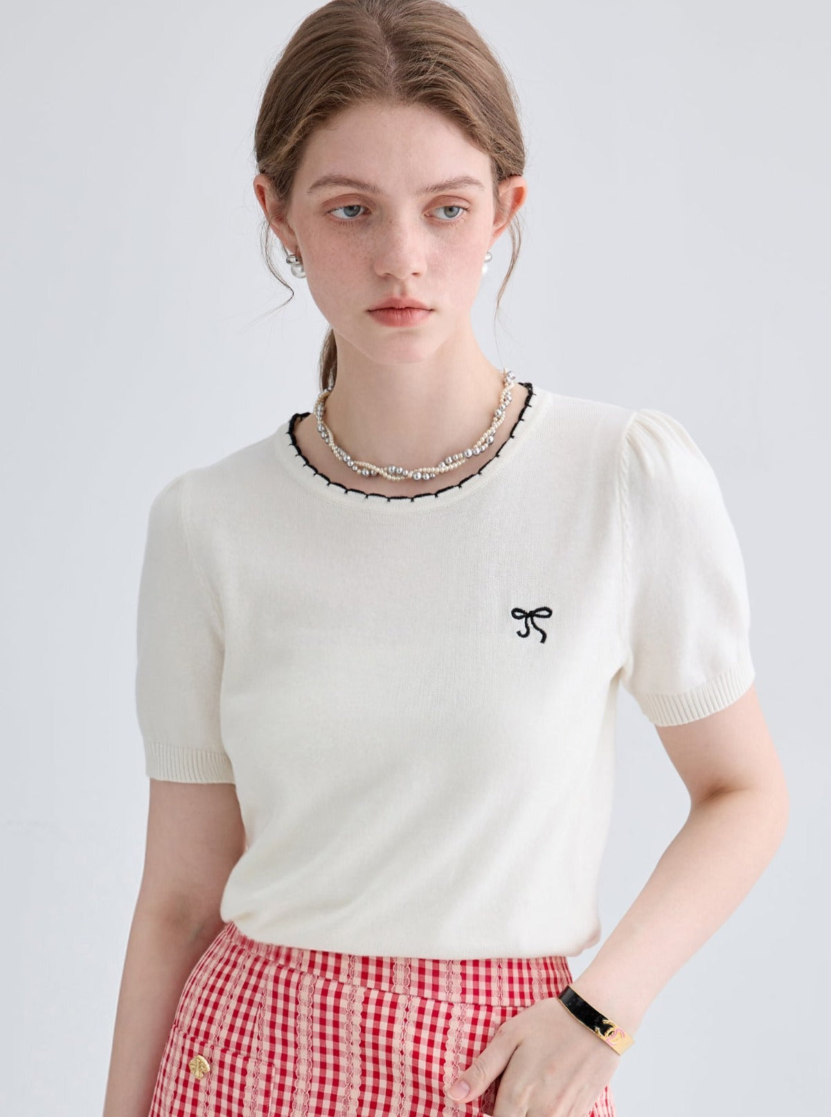 Versatile Embroidered Knitwear Top