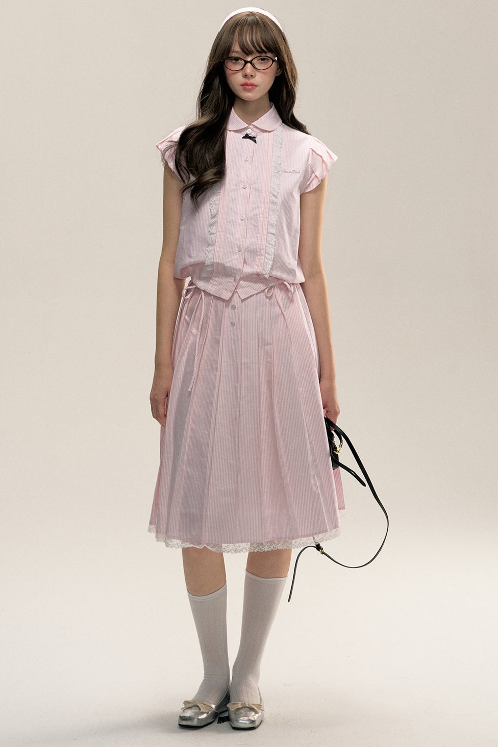 Flying Sleeve Shirt and Pleated Skirt Set-Up