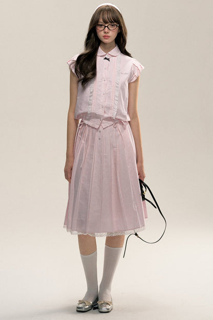 Flying Sleeve Shirt and Pleated Skirt Set-UP