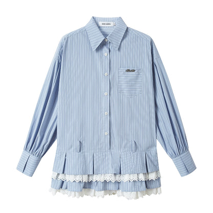 Lace Ruffled Hem Early Spring Shirt Dress