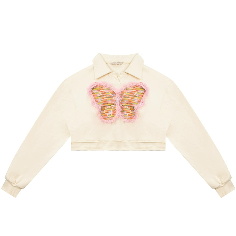 American long sleeve butterfly polo collar sweatshirt