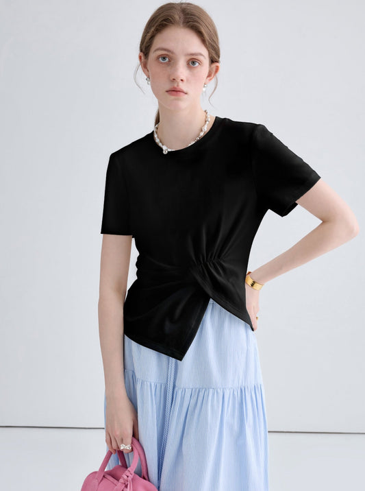 Short Sleeve Irregular Pleated Top