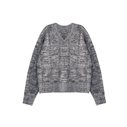 DESIGNER PLUS Grey Crew Neck Sweater Jacket Thickened Loose Short Sweater for Autumn and Winter Special Flower Yarn