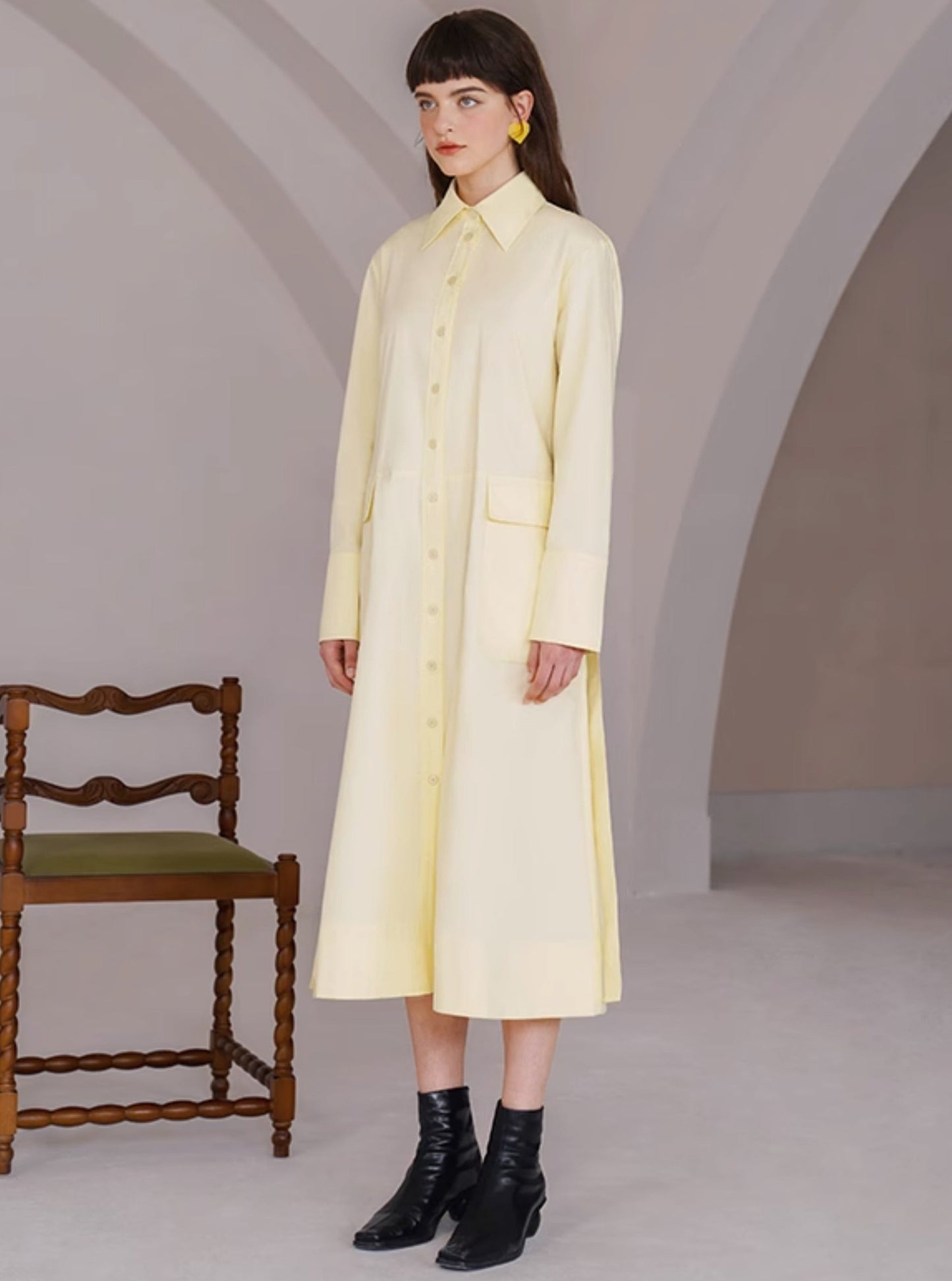 Curry Pale Yellow Feminine Retro Dress