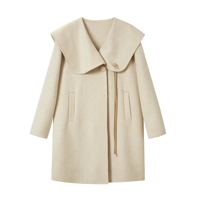 Large Lapel Tweed Wool Coat