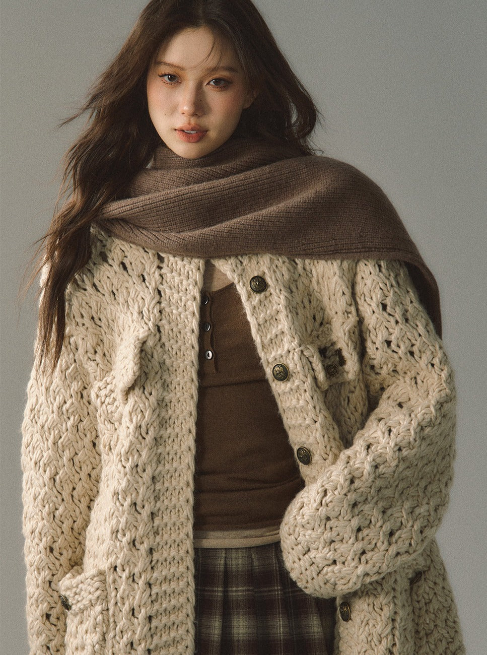 Korean hooded wool shawl