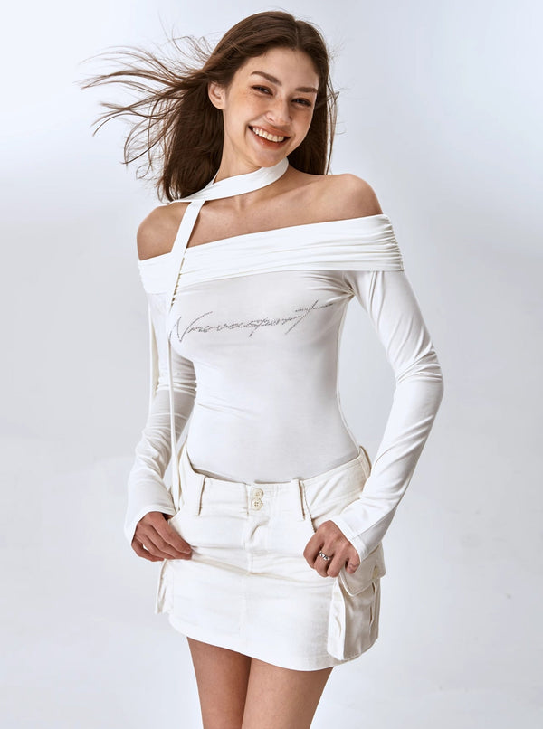 American straight shoulder long sleeve T-shirt