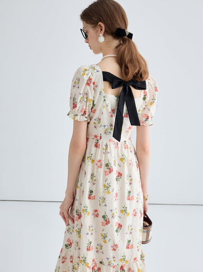 Vintage Floral Puff Sleeve Dress